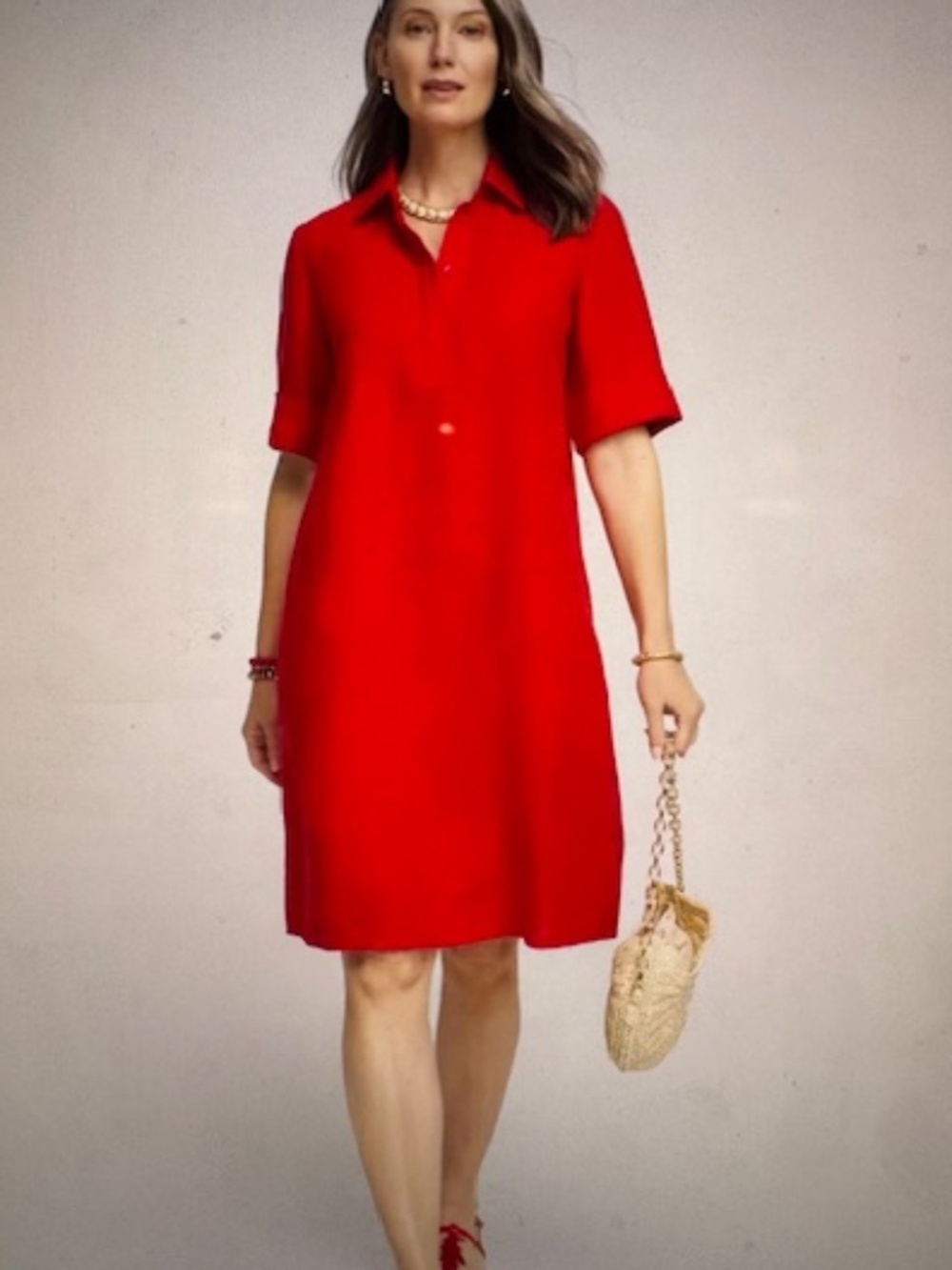Like New- Worn ONCE!  "Red Glow" Linen Shirt Dress from Chico's, Size 1